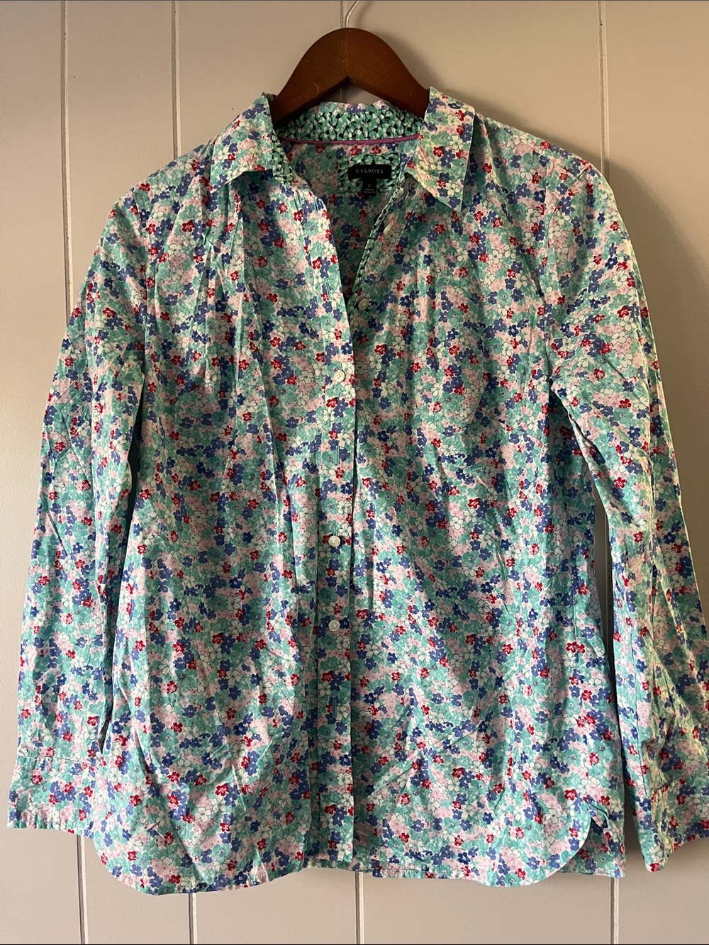 Talbots Mint Floral Button-Front Shirt